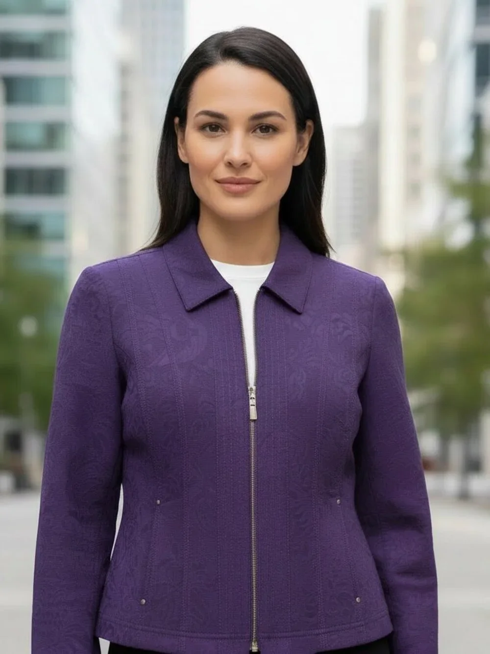 Coldwater‎ Creek PS Jacket Blazer Purple Zip Cotton Pockets Office Minimalist